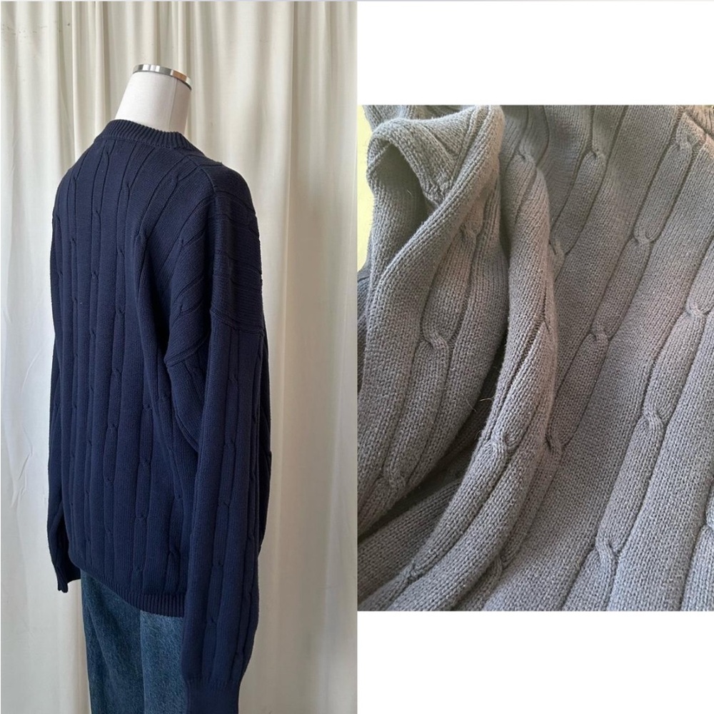 Navy Lord & Taylor Cotton cable knit fisherman’s sweater. - Picture 7 of 8
